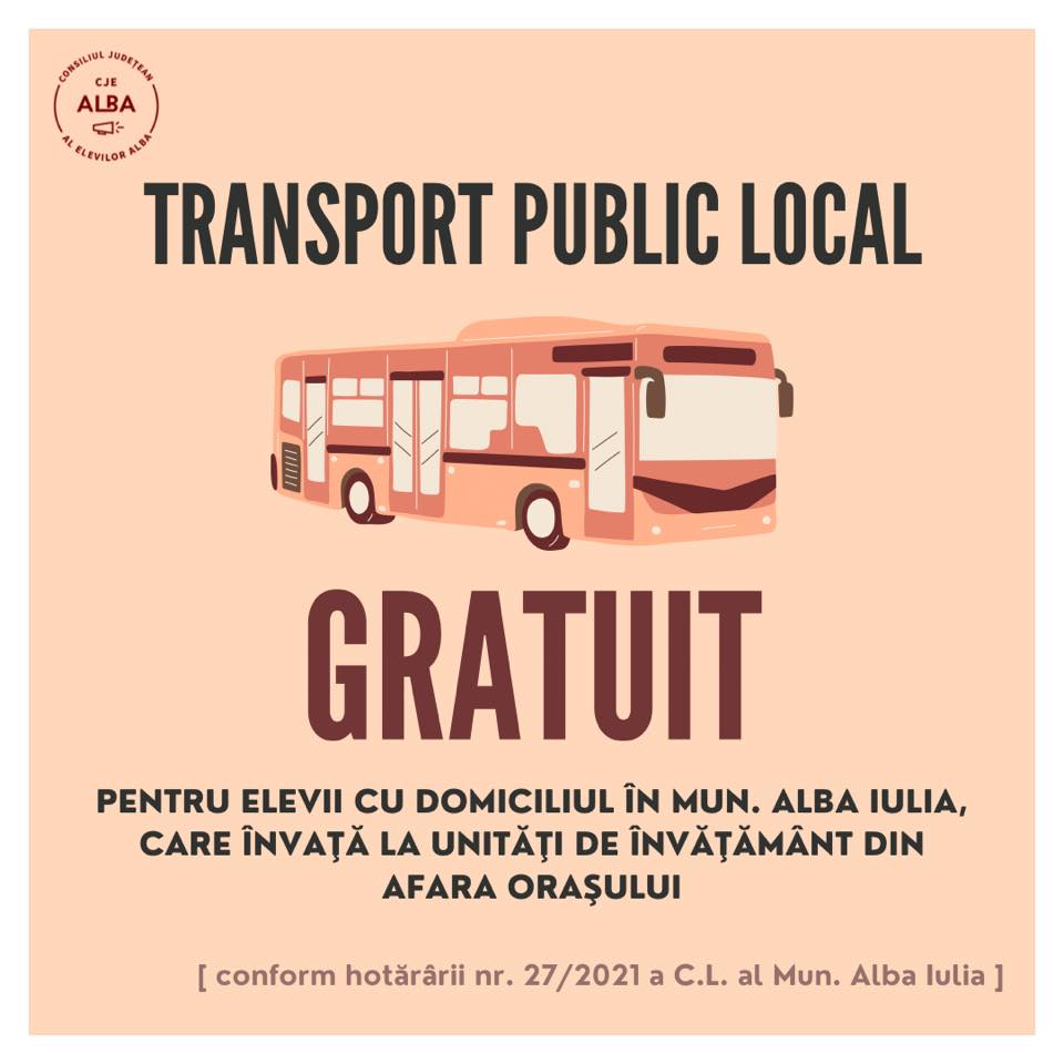 Transport public local gratuit pentru elevii care au domiciliul în Alba Iulia
